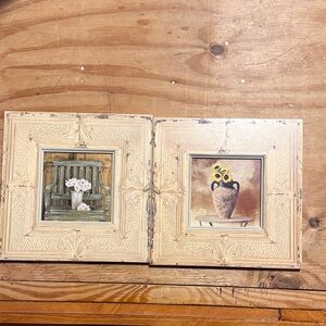 Rustic Cream Double Picture Frame with Floral Art